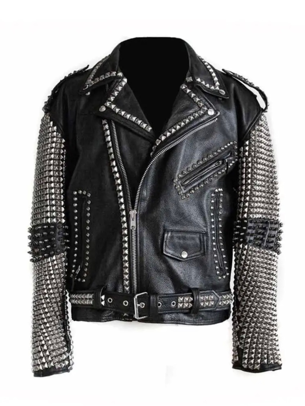 Mens Vintage Style Punk Studded Black Leather Jacket Sz XL New MSRP $489. 24”Ptp